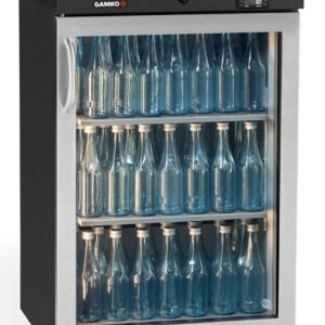Gamko MG3/150RGCS Maxiglass Right Hand Hinged Stainless Steel Frame Glass Single Door Undercounter Bottle Cooler, 150 Litres