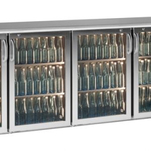Gamko E3/2222GMUCS84 Glass Four Door Stainless Steel Undercounter Bottle Cooler, 722 x 33 Centiliters