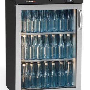 Gamko MG3/150LGCS Maxiglass Left Hand Hinged Stainless Steel Frame Glass Single Door Undercounter Bottle Cooler, 150 Litres