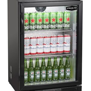 Sterling Pro Green SP1LO-OUT-BK Hinged Single Door Low Height Black Outdoor Bottle Cooler, 106 x 330ml Bottles