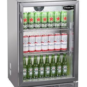 Sterling Pro Green SP1LO-OUT-STS Hinged Single Door Low Height Stainless Steel Outdoor Bottle Cooler, 106 x 330ml Bottles