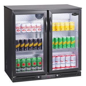 Sterling Pro Green SP2LO-OUT-BK Hinged Double Door Low Height Black Outdoor Bottle Cooler, 180 x 330ml Bottles